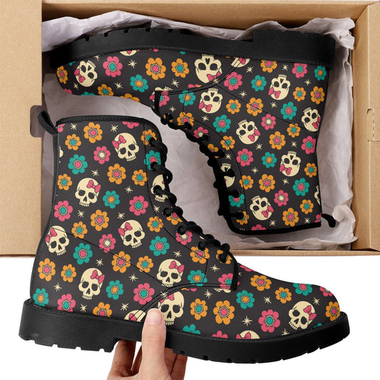 Floral skull Halloween Goth skull boots Gothic skull leather boots Horror punisher leather boots skull boots shoes Grim reaper leather boots
