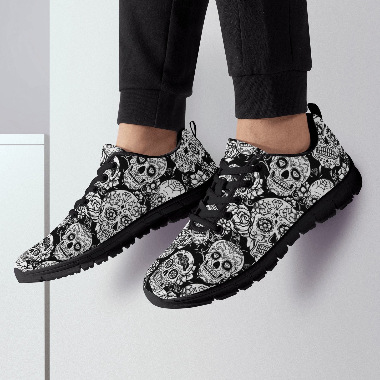 Sugar skull sneakers shoes, Candy skull running shoes, Day of the dead Mexican skull sneaker running shoes, sugar skull gothic running shoes