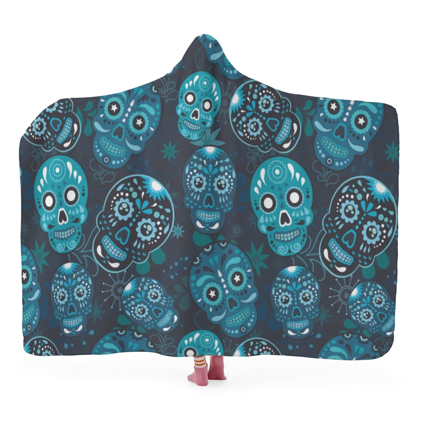 Sugar skull girl hooded fleece blanket, candy skull hooded blanket, mexican skull hooded blanket, sugar skull christmas hooded blanket