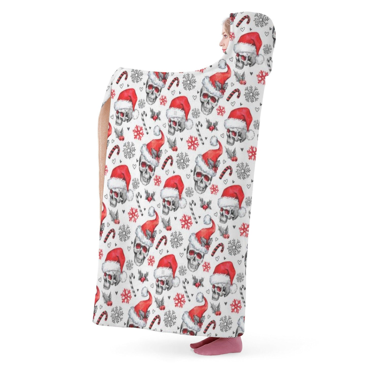 Grim reaper hooded blanket, Christmas skull hooded fleece blanket, skull in fire blanket hoodie, skull in fire christmas hooded blanket