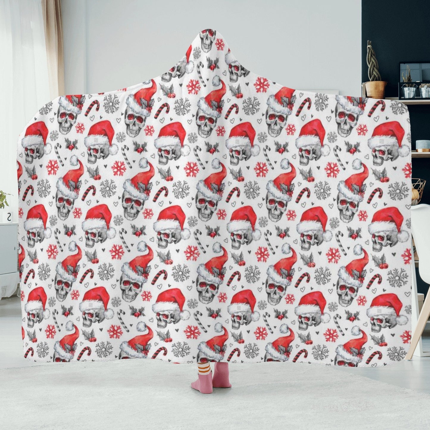 Grim reaper hooded blanket, Christmas skull hooded fleece blanket, skull in fire blanket hoodie, skull in fire christmas hooded blanket