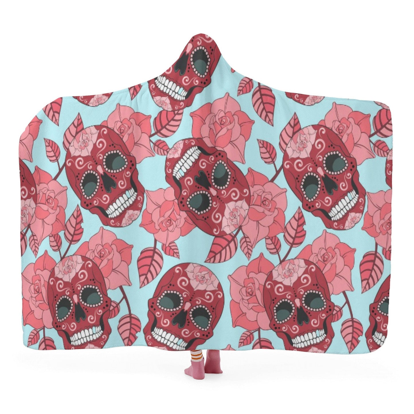 Dia de los muertos skull hooded blanket, sugar skull girl blanket hoodie dia de los muertos skull hooded fleece blanket, candy skull blanket