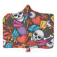 Halloween sherpa blanket, floral skull hoodie blanket, horror fleece blanket, floral skull sherpa blanket, grim reaper warm blanket hoodie
