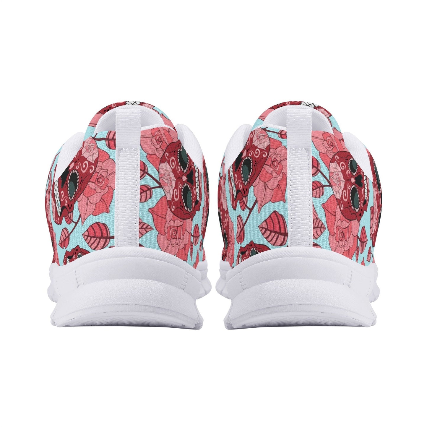 Floral skull lighweight running shoes, mexico athletic running shoes, floral skull lifestyle footwear, dia de los muertos skull running shoe