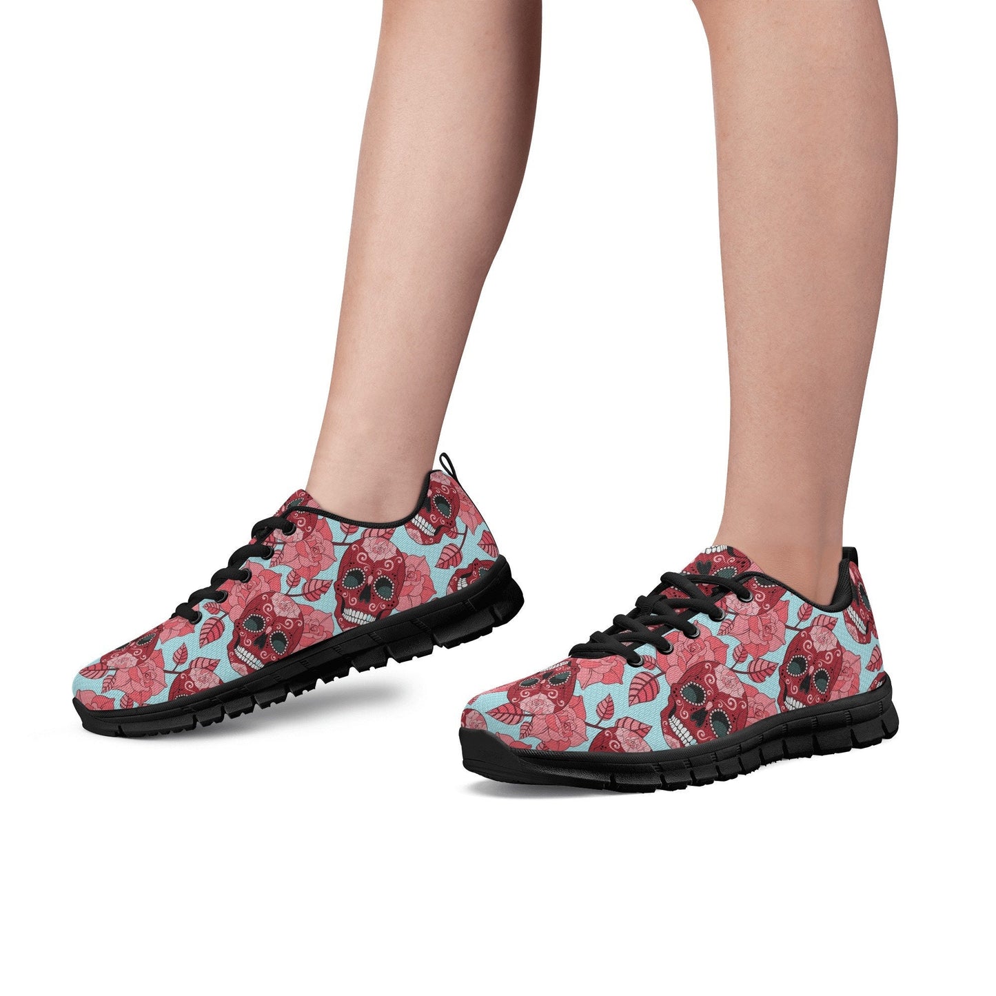 Floral skull lighweight running shoes, mexico athletic running shoes, floral skull lifestyle footwear, dia de los muertos skull running shoe