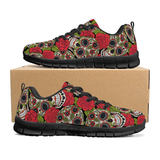 Mexico running sneakers, floral sugar skull athletic running shoes, calaveras skull shoes, mexico breathable sneakers, sugar skull shoes