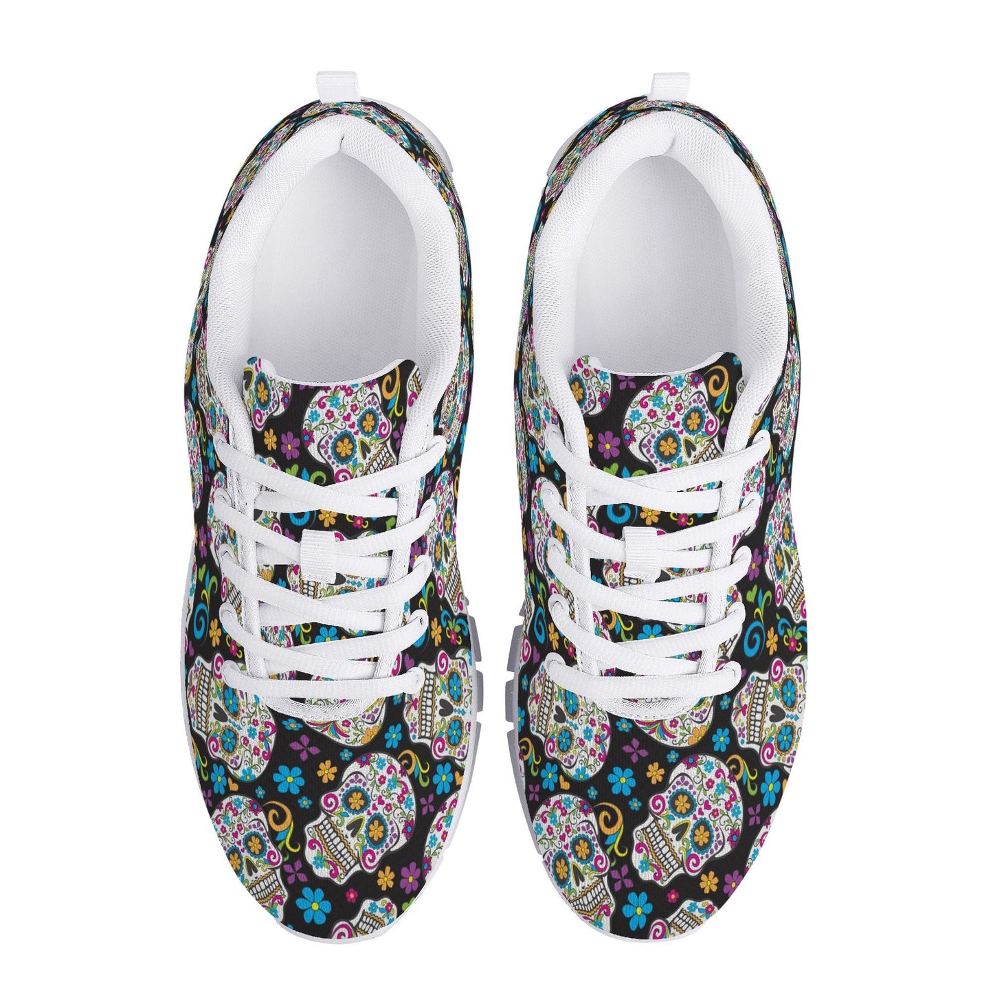 Floral sugar skull unisex sneakers, dia de los muertos skull lifestyle footwear, floral skull lifestyle footwear, floral sugar skull shoes