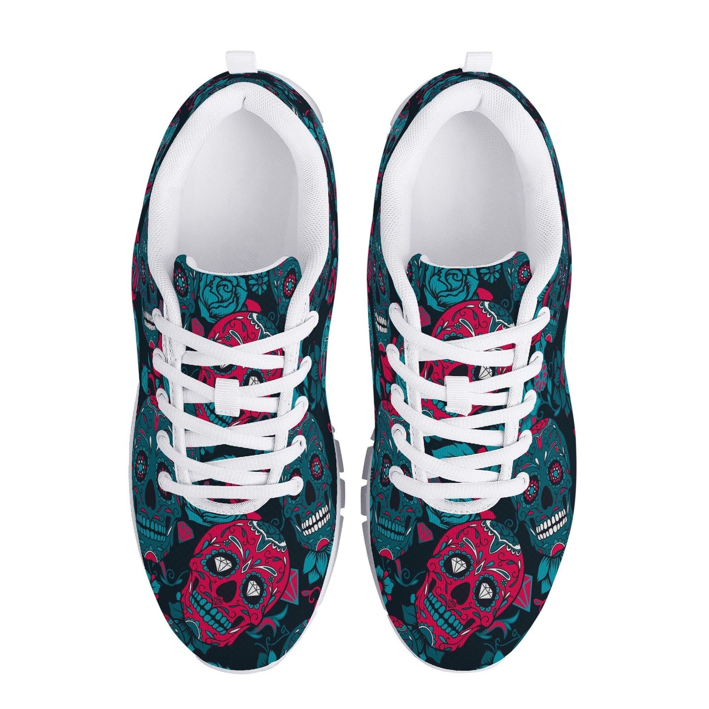 Floral sugar skull running sneakers, dia de los muertos skull running shoes, candy skull breathable sneakers, dia de los muertos skull shoes