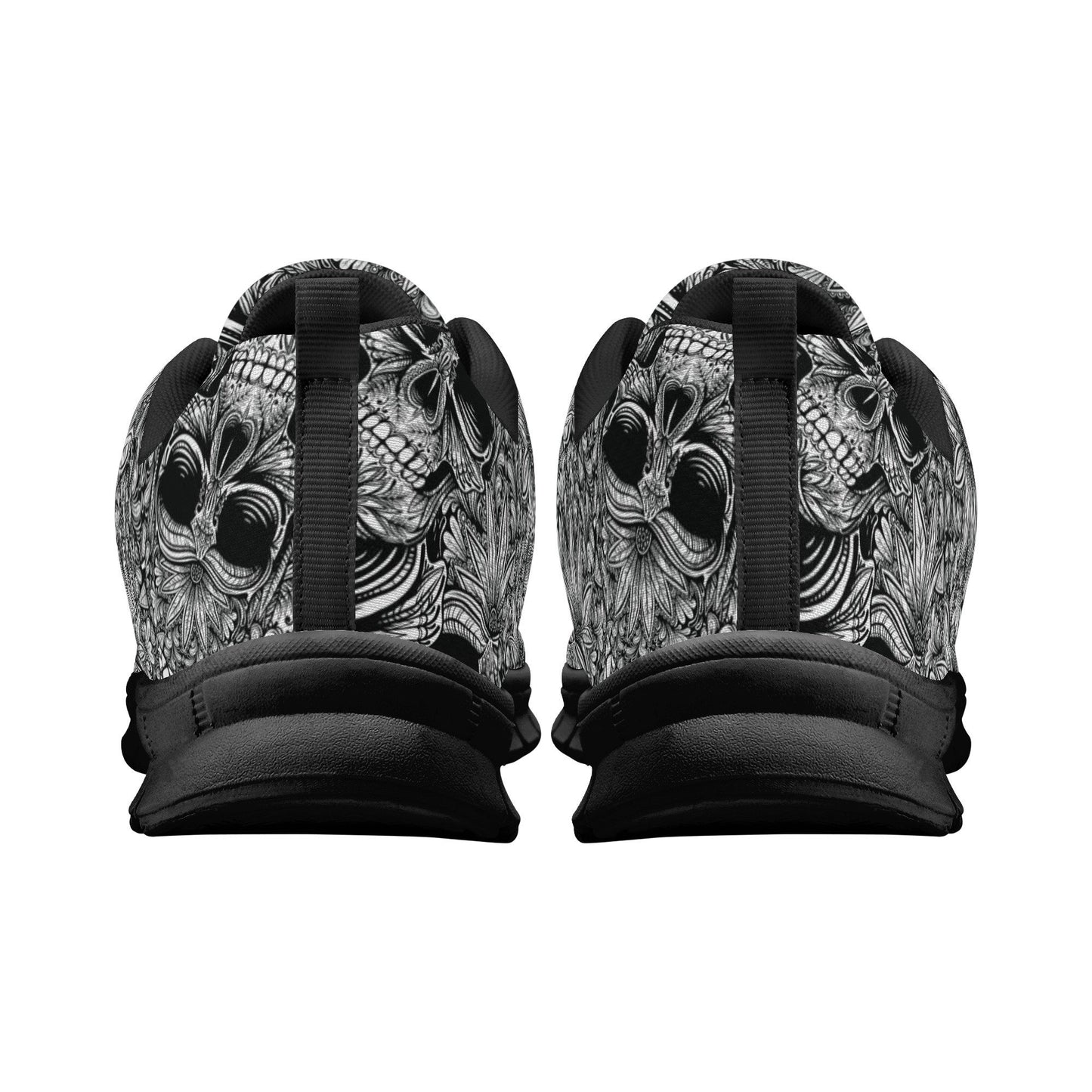 Grim reaper athletic running shoes, gothic skull athletic sneakers, flame skull breathable sneakers, biker skull shoes, flower skull shoes