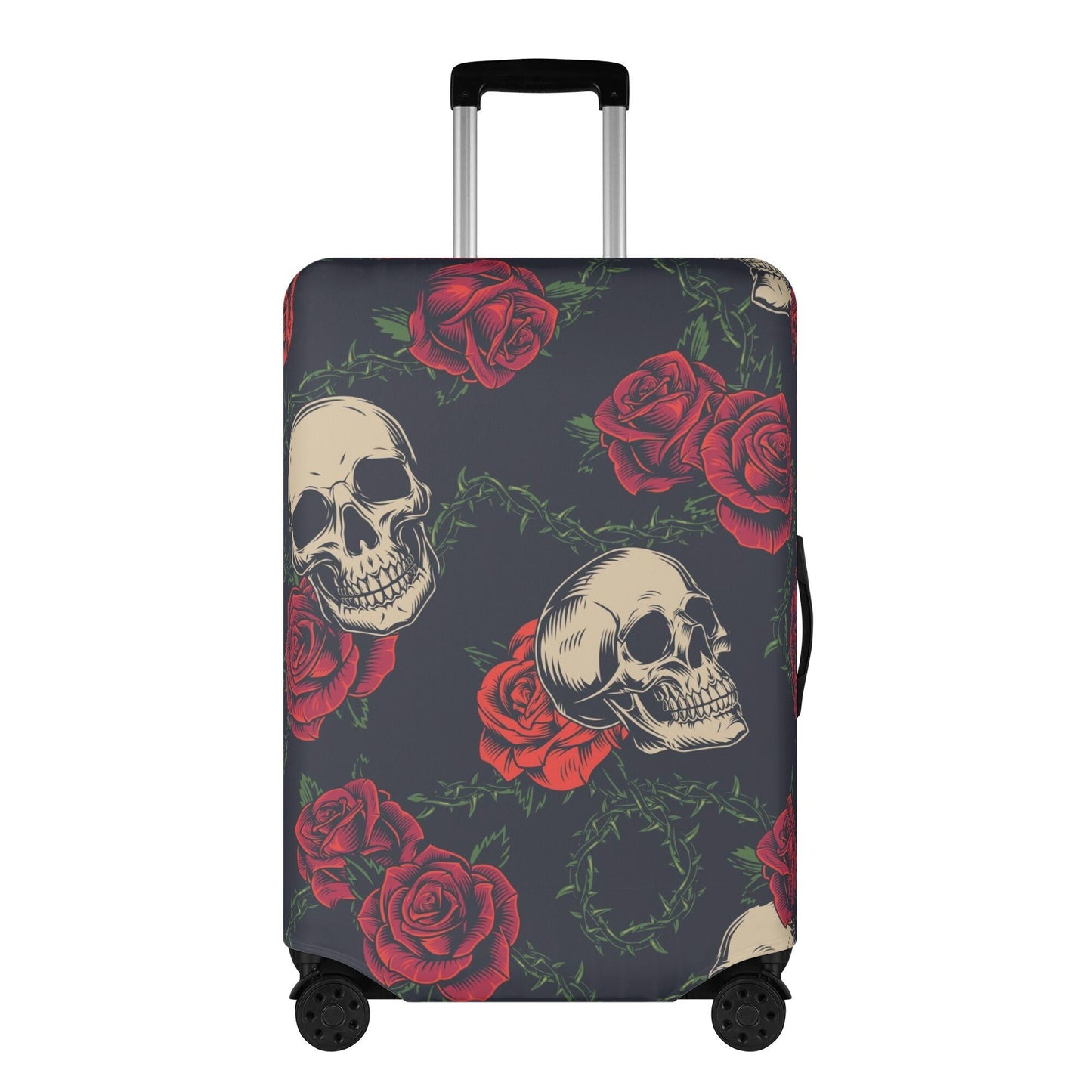 Floral skull luggage protector, floral skull suitcase cover, skull in fire luggage cover protector, horror suitcase luggage cover protector