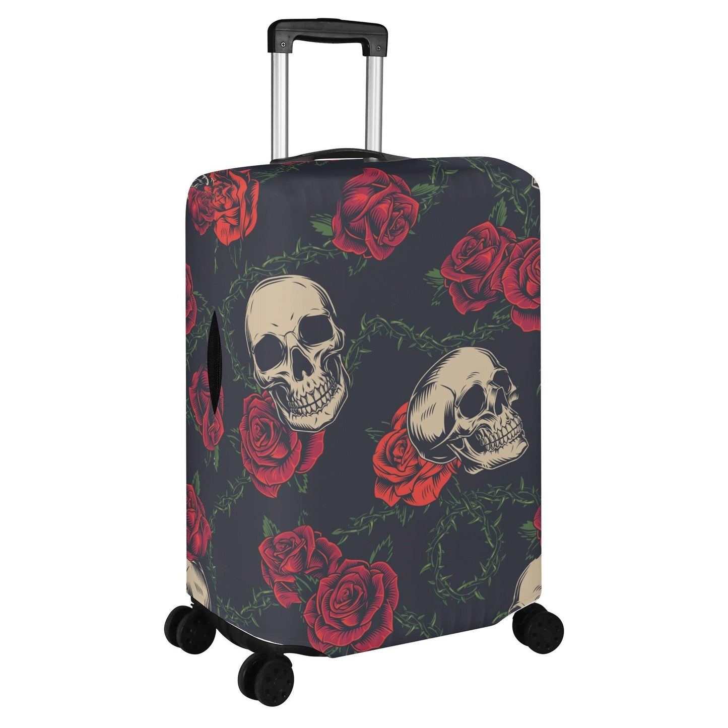 Floral skull luggage protector, floral skull suitcase cover, skull in fire luggage cover protector, horror suitcase luggage cover protector