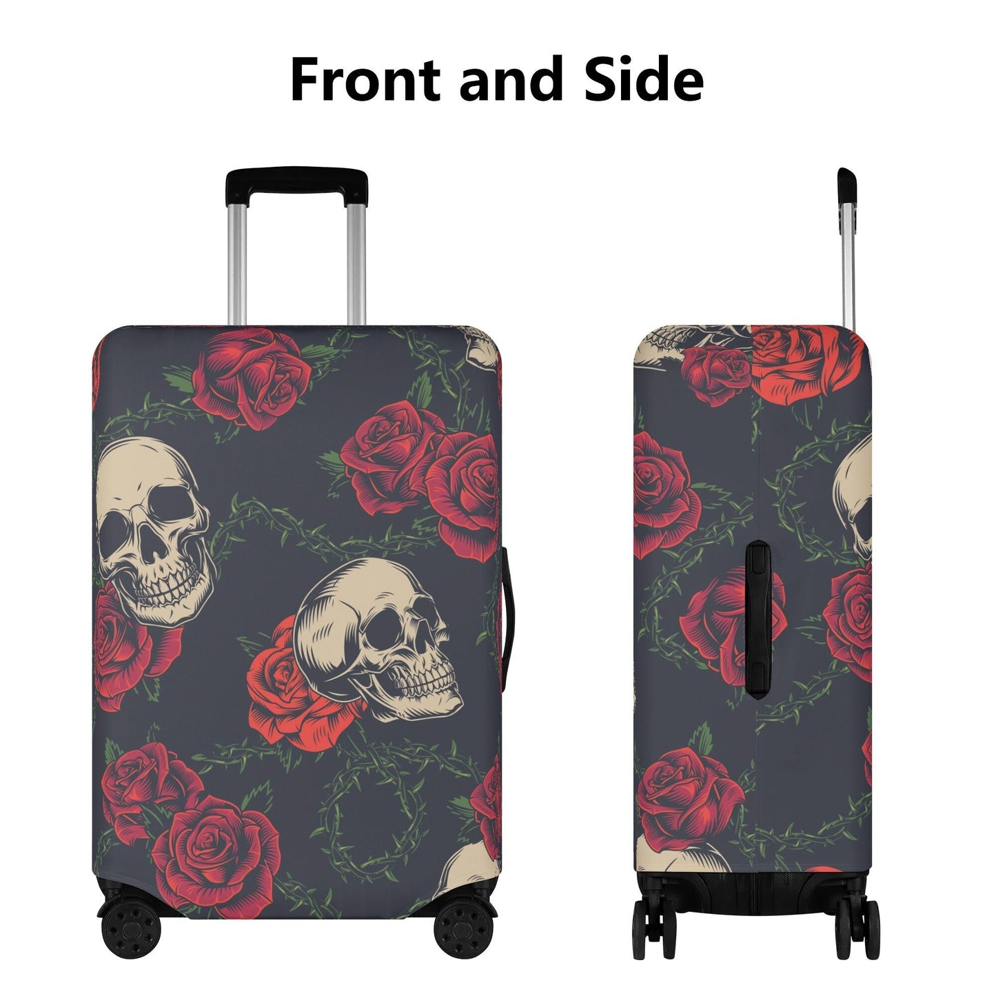 Floral skull luggage protector, floral skull suitcase cover, skull in fire luggage cover protector, horror suitcase luggage cover protector