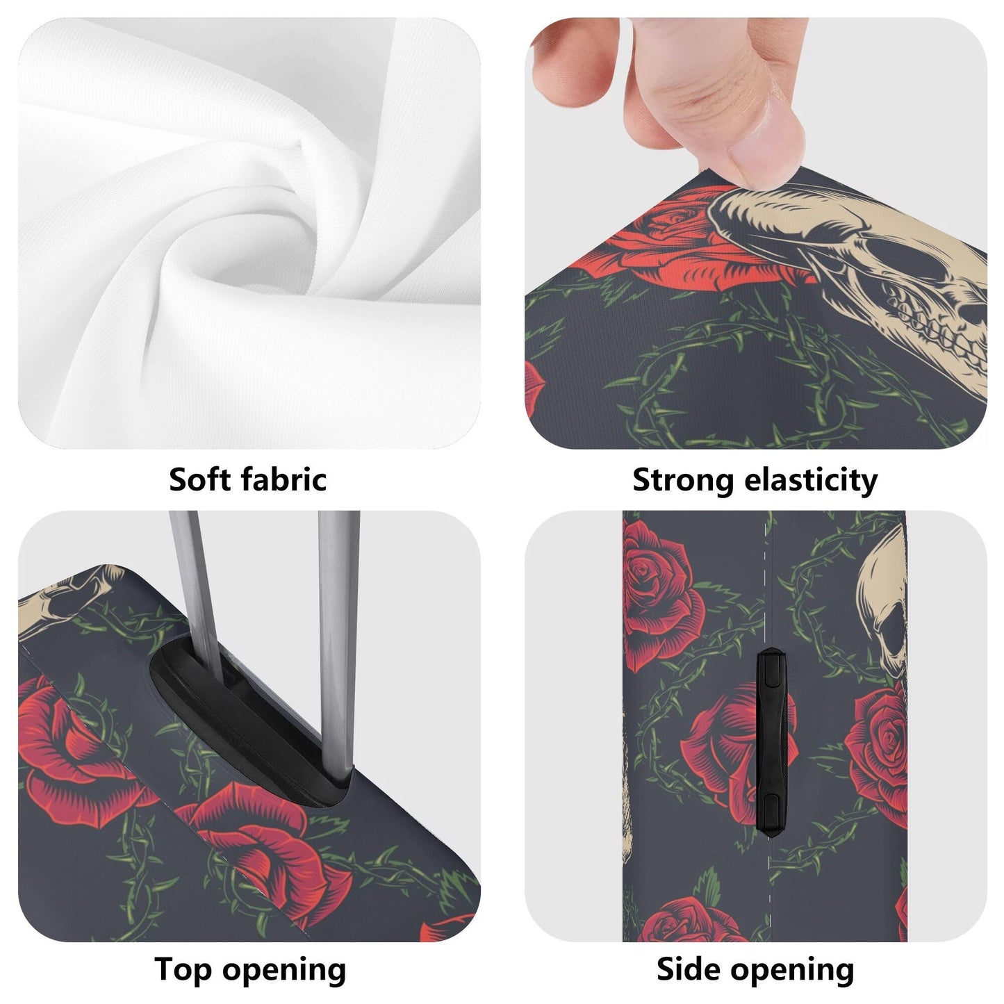 Floral skull luggage protector, floral skull suitcase cover, skull in fire luggage cover protector, horror suitcase luggage cover protector