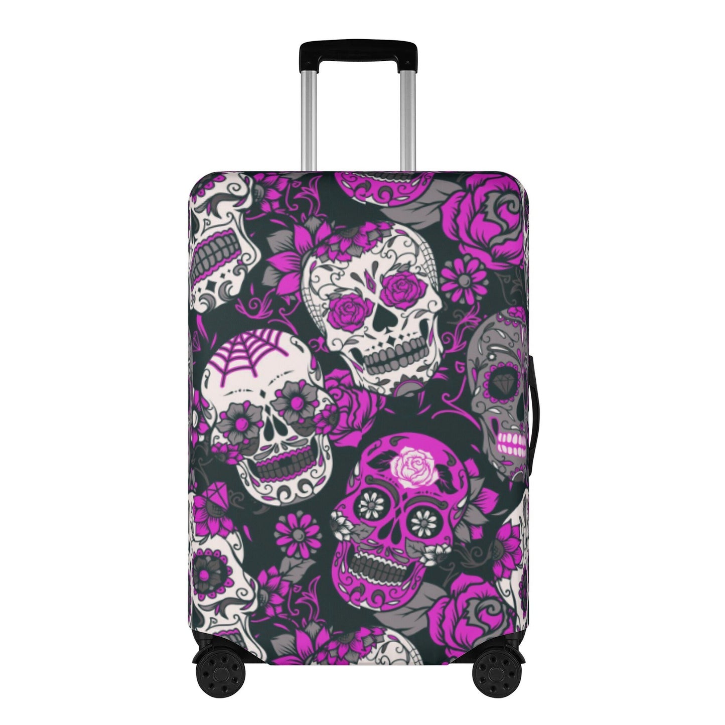 Floral skull washable luggage cover, sugar skull girl travel suitcase cover, candy skull coloful luggage cover, candy skull luggage cover