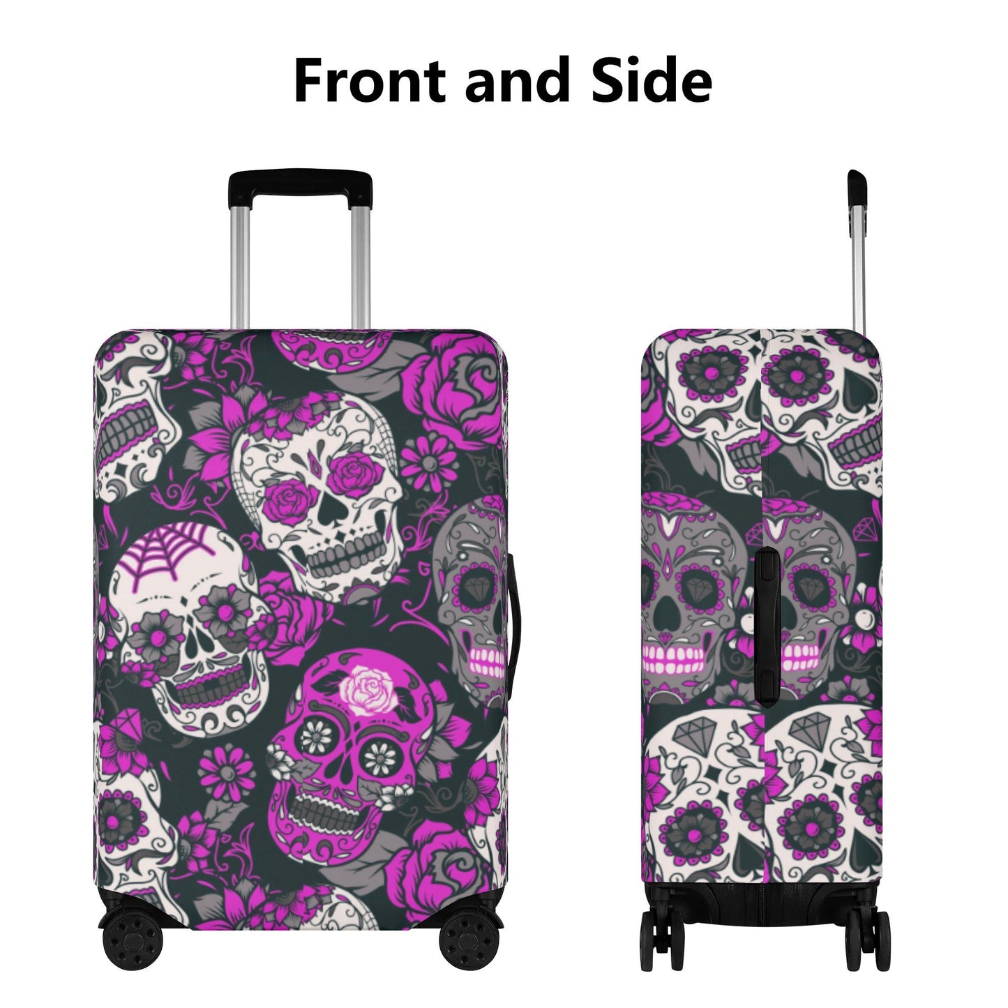 Floral skull washable luggage cover, sugar skull girl travel suitcase cover, candy skull coloful luggage cover, candy skull luggage cover