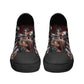 Grim reaper shoes for her, flame skull shoes gift, flower skull causual sneakers, horror shoes for her, biker skull hight top sneakers