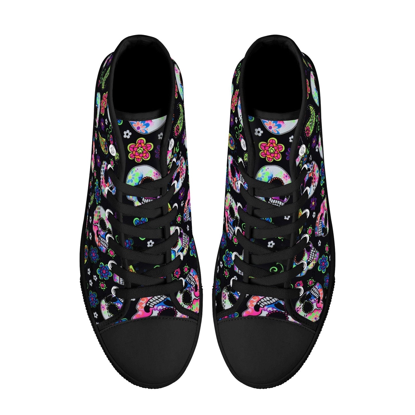 Floral skull shoes gift, floral skull high-top shoes, candy skull shoes for her, mexican skull men shoes mexican skull canvas shoes sneakers