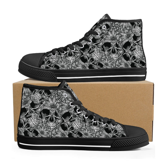Rose skull hight top sneakers, christmas skull causual shoes gothic skull shoes for him punisher skull men sneakers halloween high top shoes