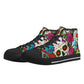 Dia de los muertos skull causual sneakers, calaveras skull high top shoes, floral skull causual shoes, mexico sneakers, mexican skull shoes