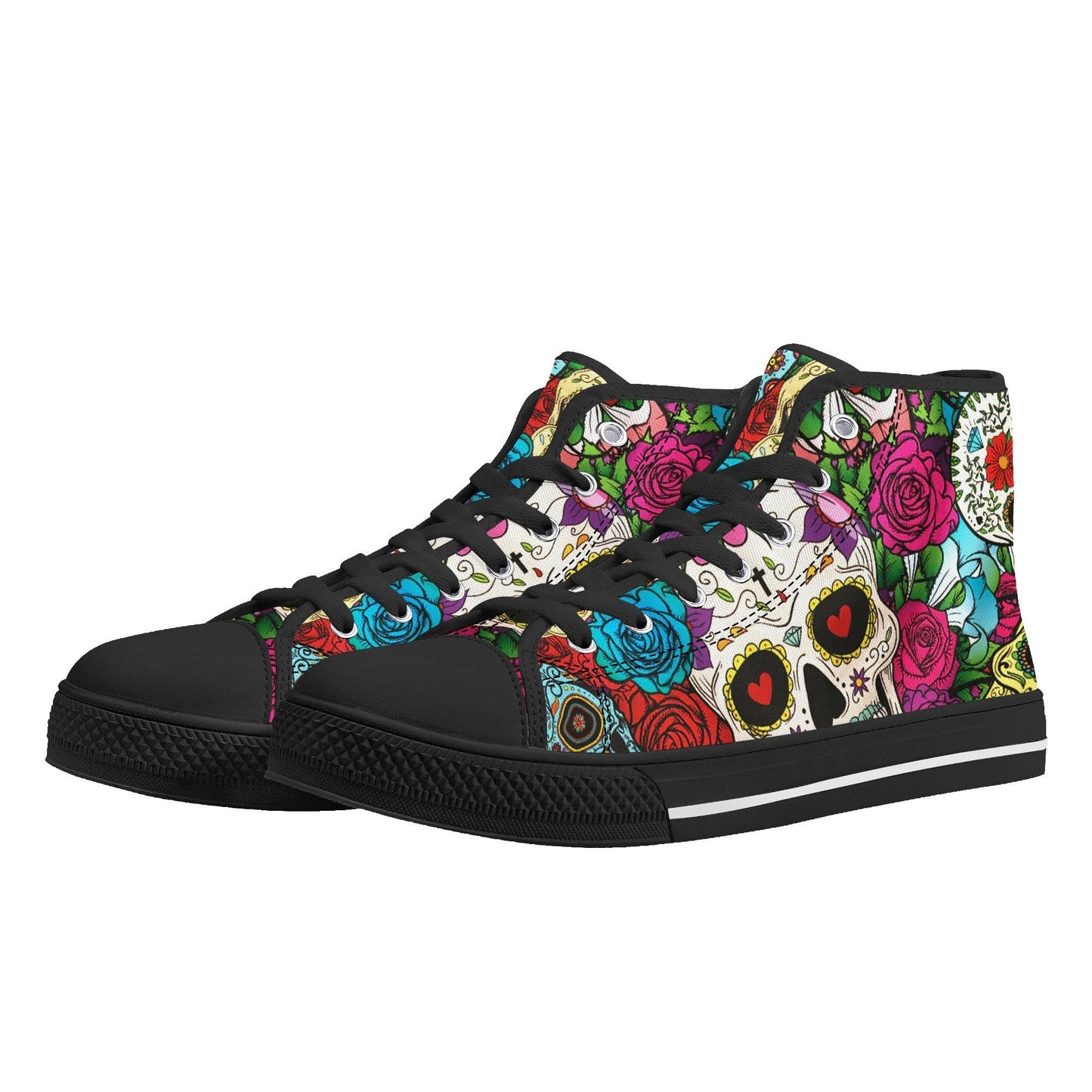 Dia de los muertos skull causual sneakers, calaveras skull high top shoes, floral skull causual shoes, mexico sneakers, mexican skull shoes