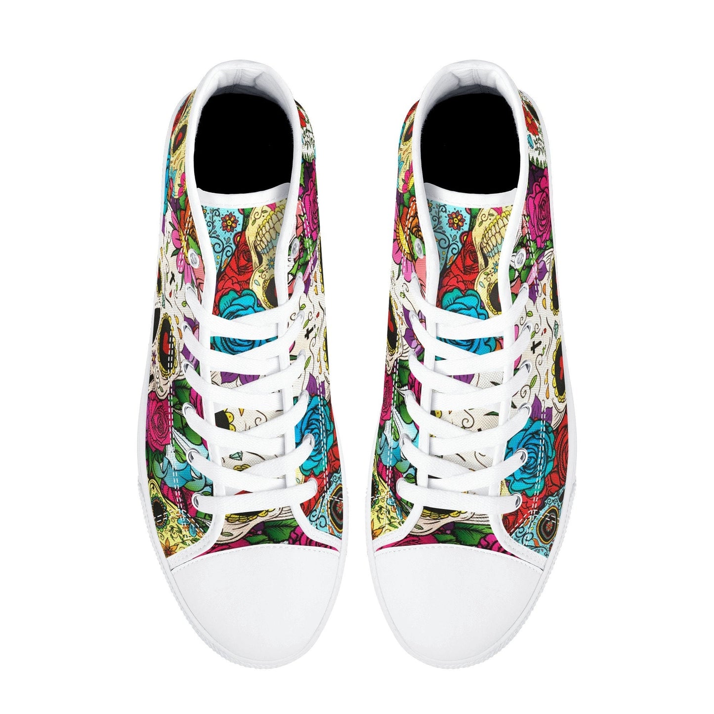 Dia de los muertos skull causual sneakers, calaveras skull high top shoes, floral skull causual shoes, mexico sneakers, mexican skull shoes