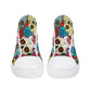 Dia de los muertos skull causual sneakers, calaveras skull high top shoes, floral skull causual shoes, mexico sneakers, mexican skull shoes