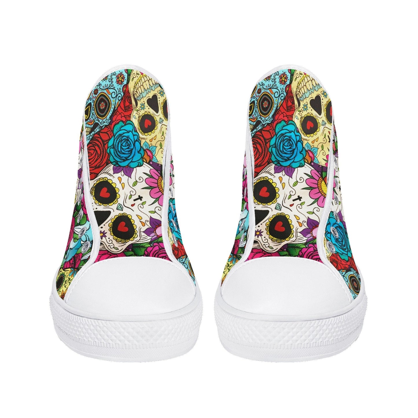 Dia de los muertos skull causual sneakers, calaveras skull high top shoes, floral skull causual shoes, mexico sneakers, mexican skull shoes