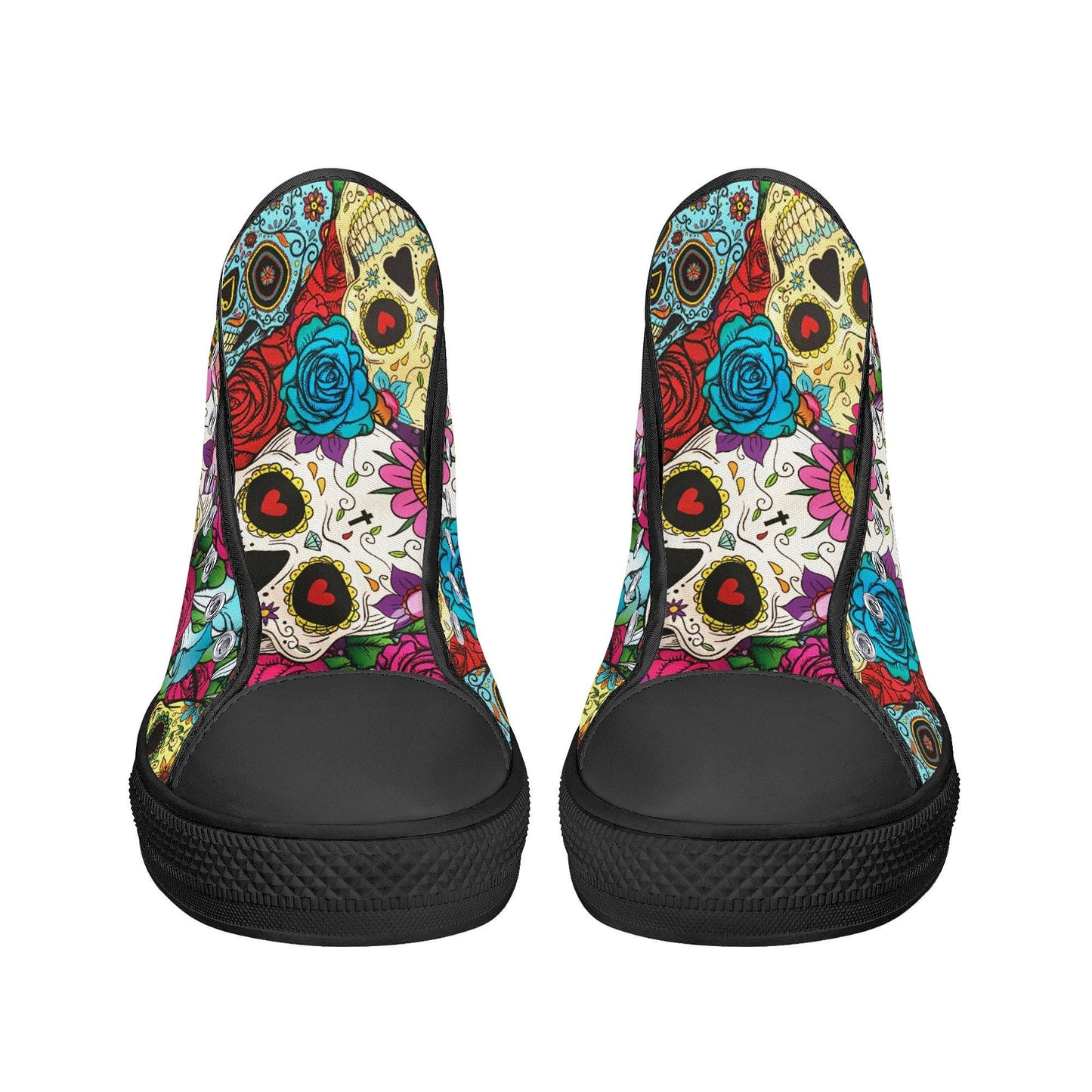 Dia de los muertos skull causual sneakers, calaveras skull high top shoes, floral skull causual shoes, mexico sneakers, mexican skull shoes