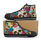 Dia de los muertos skull causual sneakers, calaveras skull high top shoes, floral skull causual shoes, mexico sneakers, mexican skull shoes