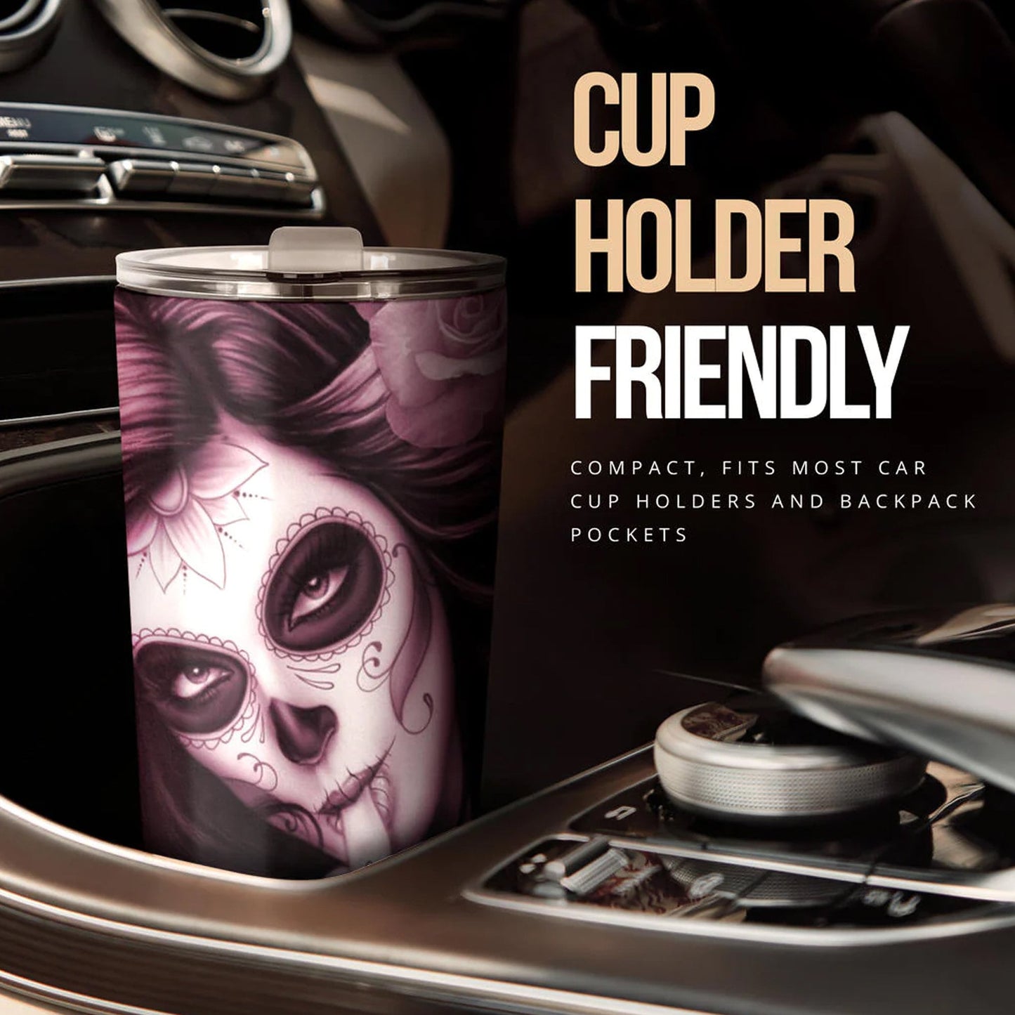 Day of the dead girl tumbler, sugar skull girl mug tumbler, Dia de los muertos  skull tumbler mug cup, candy skull gothic mug cup tumbler