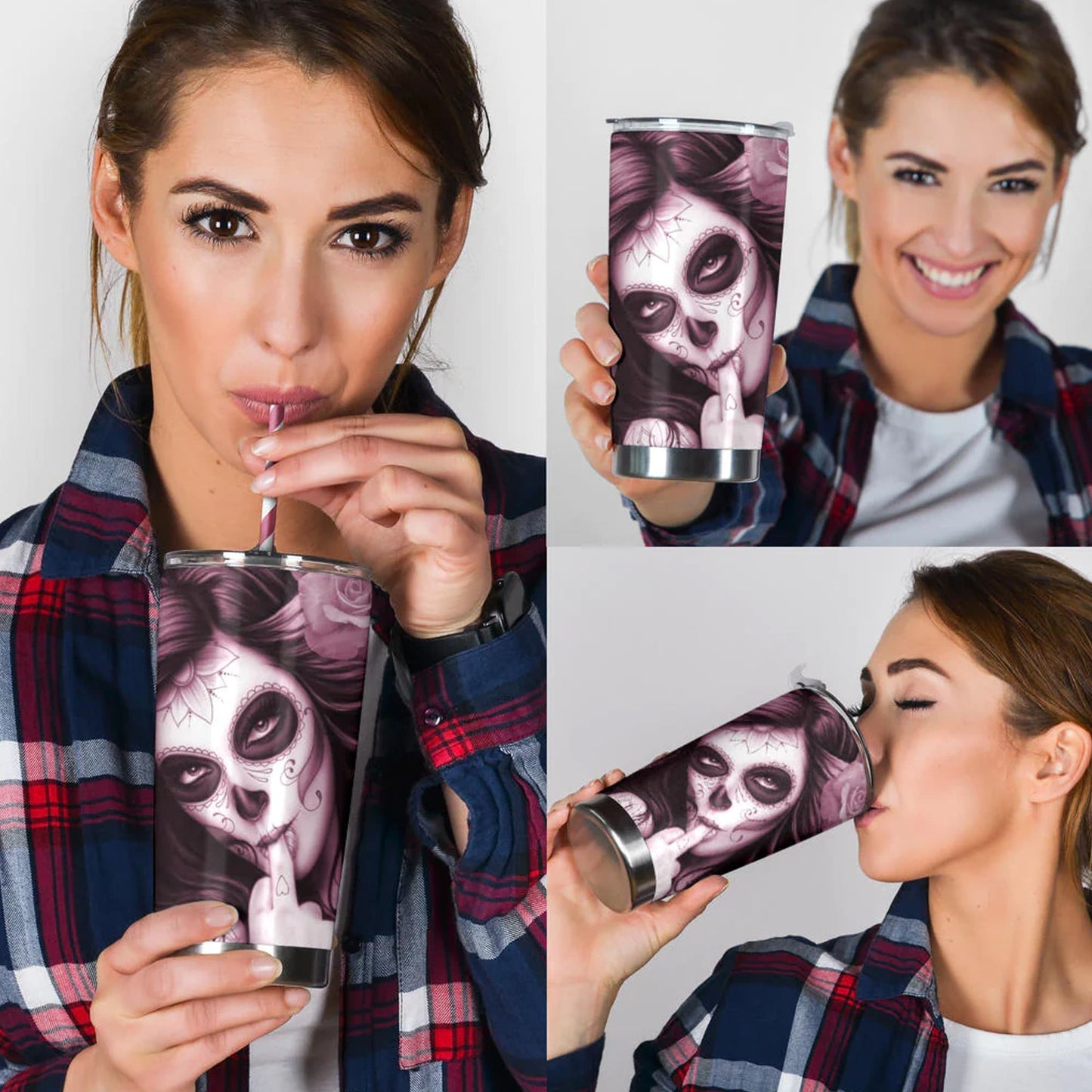 Day of the dead girl tumbler, sugar skull girl mug tumbler, Dia de los muertos  skull tumbler mug cup, candy skull gothic mug cup tumbler