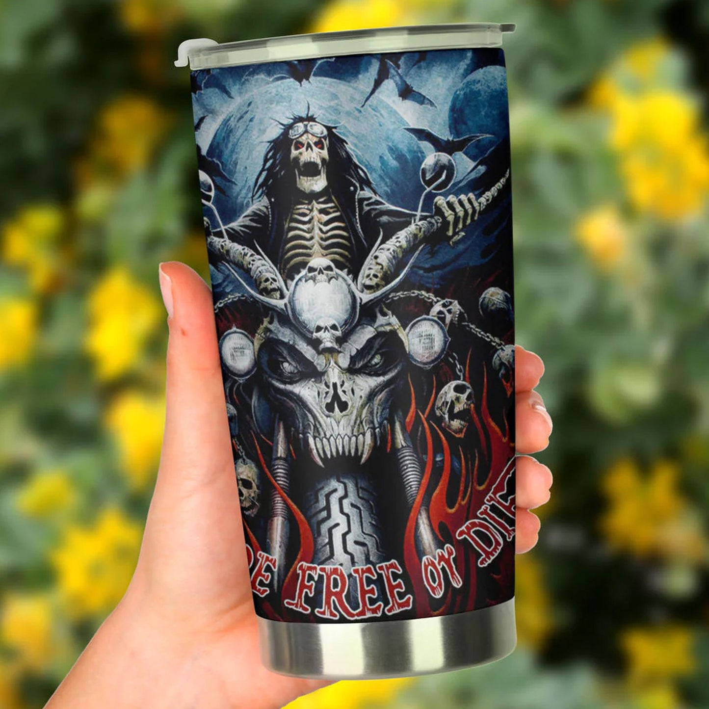 Biker skull tumbler cup, skull Halloween tumbler cup mug, Motorcycle skull mug tumbler skull reaper mug Christmas skull gothic tumbler cup