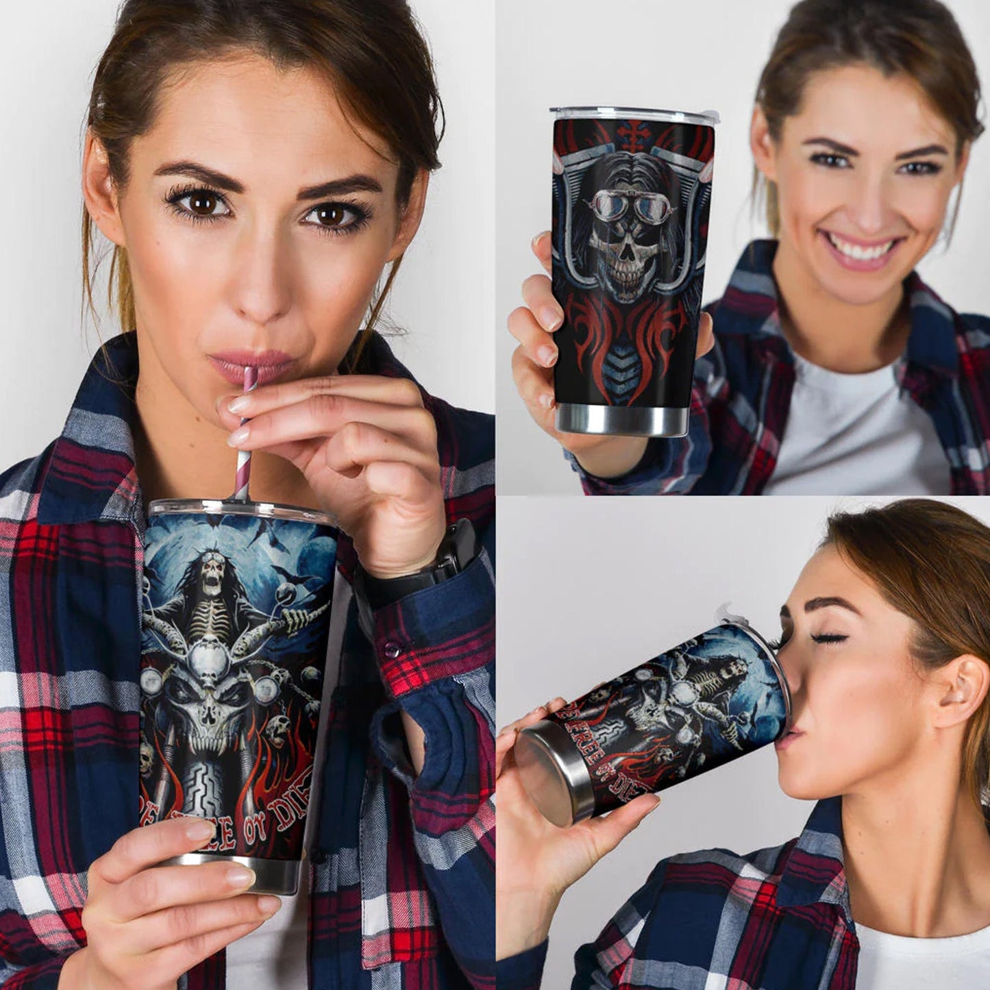 Biker skull tumbler cup, skull Halloween tumbler cup mug, Motorcycle skull mug tumbler skull reaper mug Christmas skull gothic tumbler cup