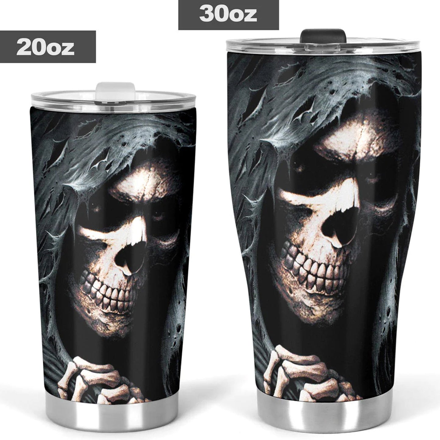 Death tumbler, evil travel mug, skeleton tumbler, skull tumbler, flame skull mug, halloween mug, flower skull travel mug, motorcycle skull