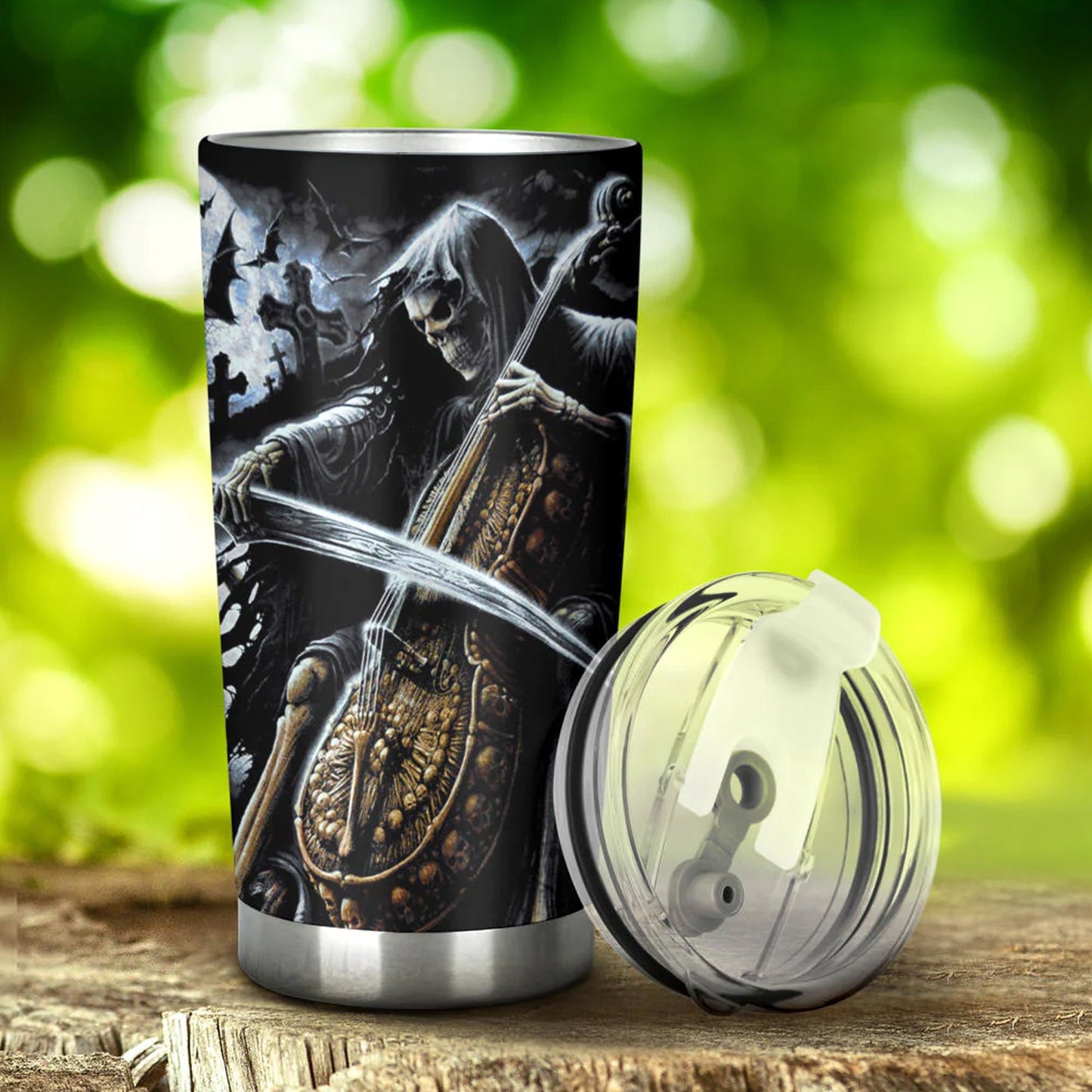 Grim reaper skull travel mug, evil tumbler, halloween skull cup, skeleton mug, grim reaper mug, gothic tumbler, gothic skull mug tumler cup