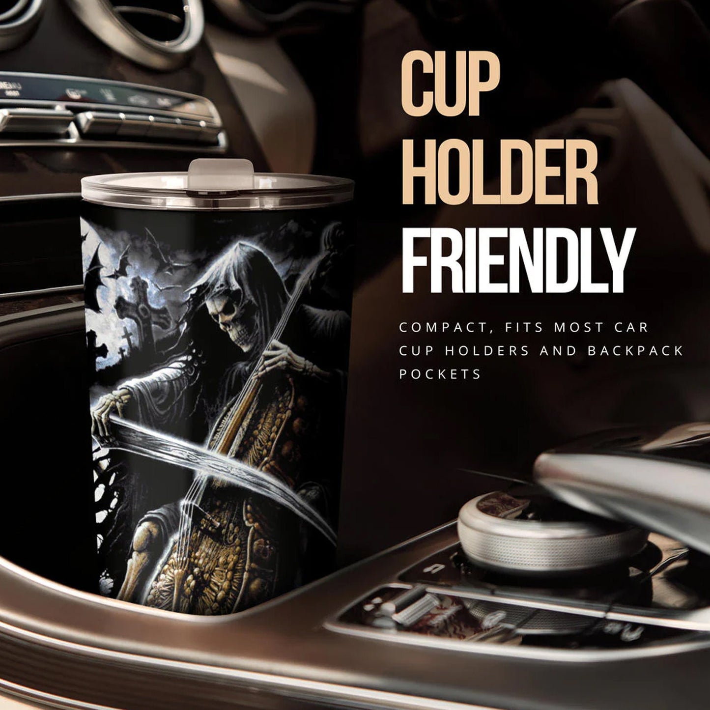 Grim reaper skull travel mug, evil tumbler, halloween skull cup, skeleton mug, grim reaper mug, gothic tumbler, gothic skull mug tumler cup