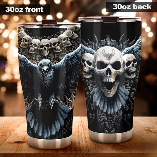 Gothic mug, motorcycle skull tumbler, skeleton tumbler, horror travel mug, skull bird tumbler cup, gothic tumbler, christmas cup, horror cup
