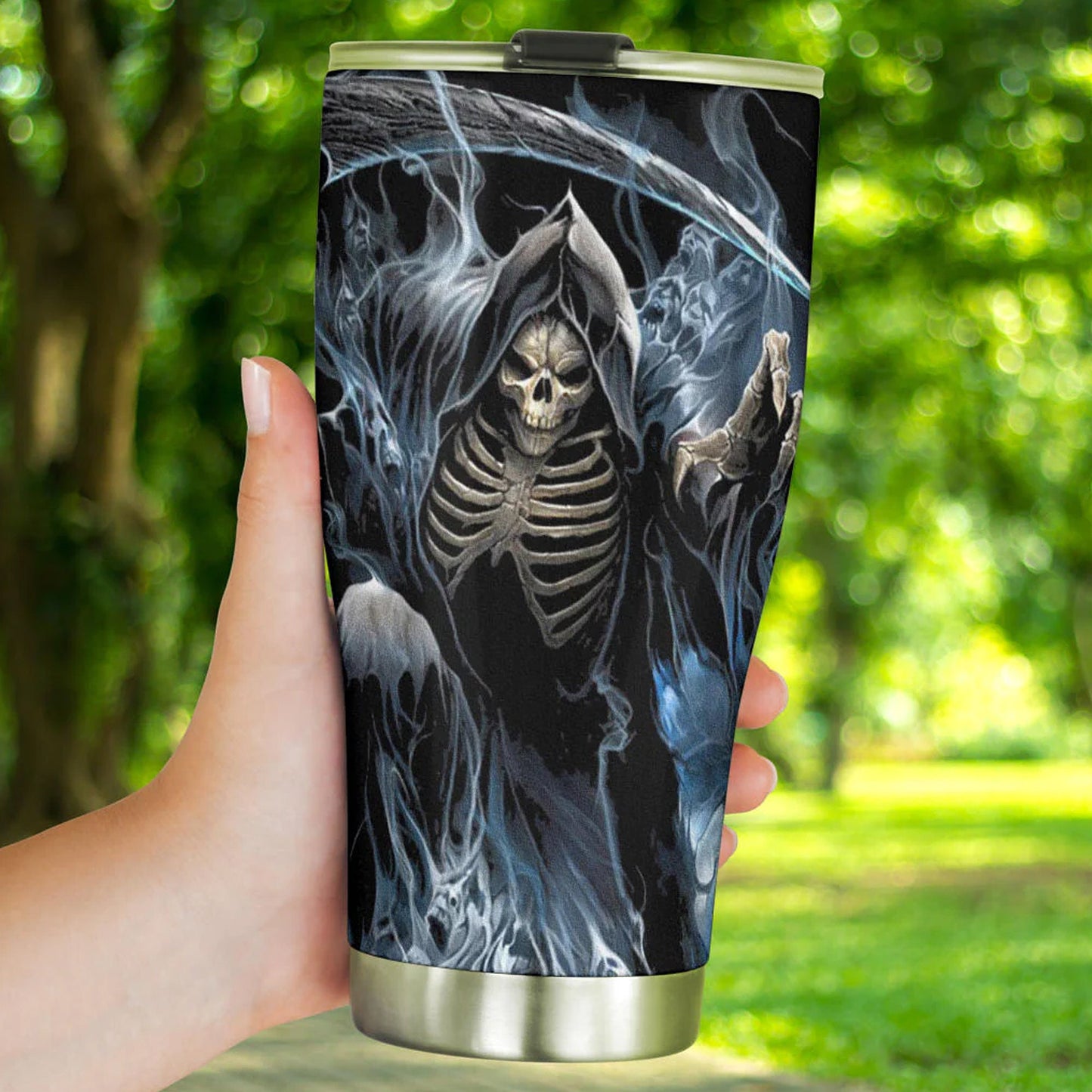 Skull gothic tumbler, flame skull travel mug, christmas cup, rose skull tumbler, skeleton cup, death tumbler skull cup rose skull travel mug