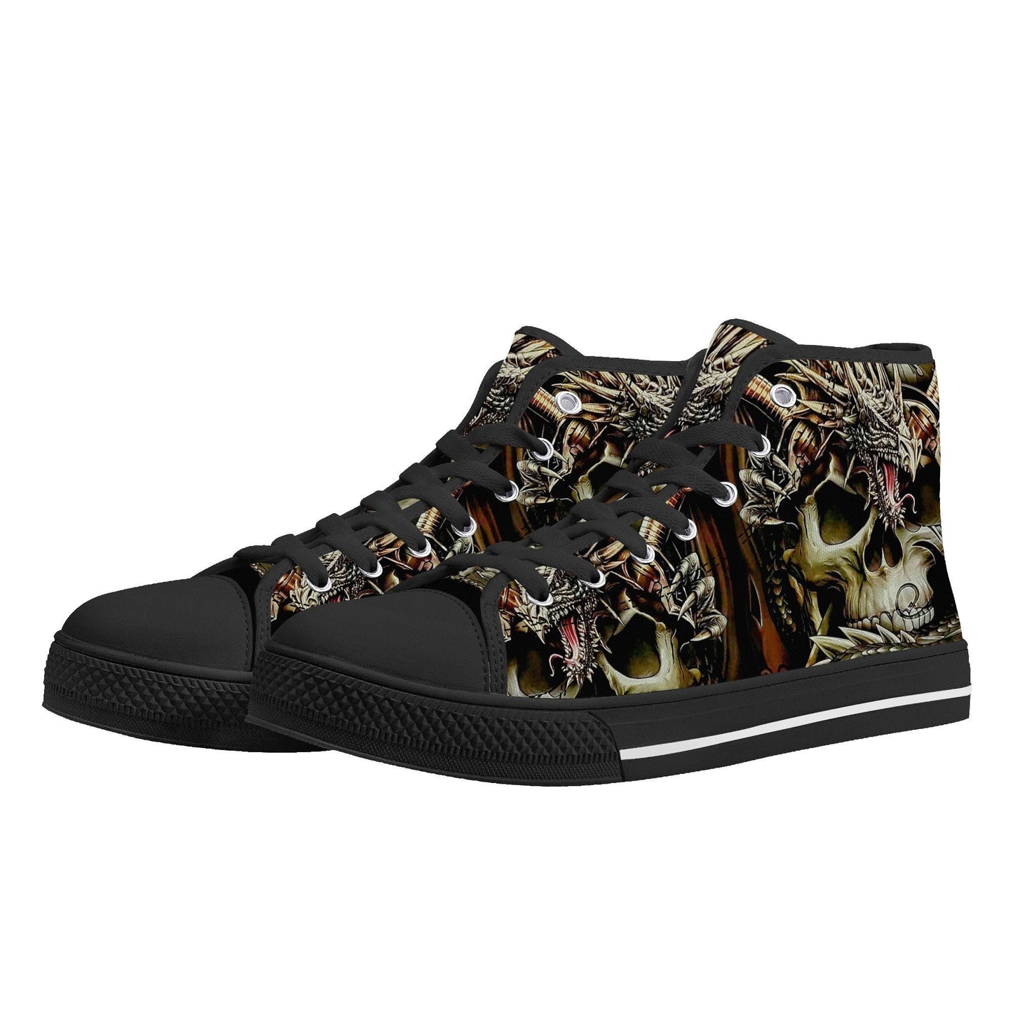 Dragon skull causual sneakers, skull sneakers gift, horror sneakers gift, flaming skull sneakers gift, skull high top shoes, christmas skull