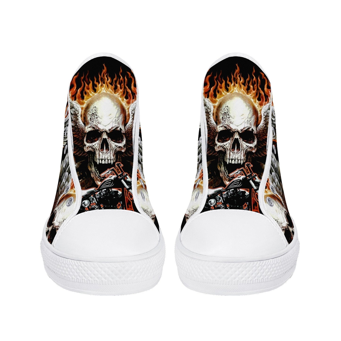 Biker skull hight top sneakers, flower skull canvas shoes, evil women shoes, motorcycle skull canvas shoes, Motorcycle women sneakers shoes