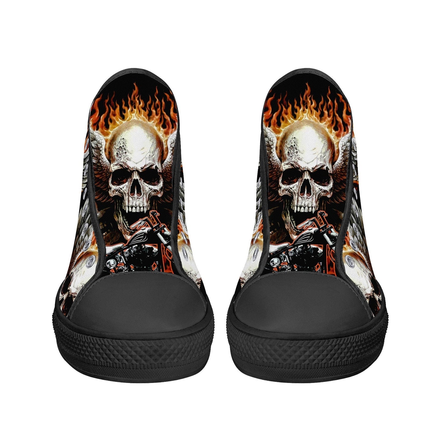 Biker skull hight top sneakers, flower skull canvas shoes, evil women shoes, motorcycle skull canvas shoes, Motorcycle women sneakers shoes