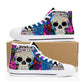 Flower skull high top shoes, flower skull shoes, floral skull women shoes biker skull women shoes motorcycle skull shoes for him, goth shoes