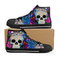 Flower skull high top shoes, flower skull shoes, floral skull women shoes biker skull women shoes motorcycle skull shoes for him, goth shoes