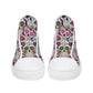 Mexican skull women sneakers, candy skull hight top sneakers, calaveras skull high-top shoes, floral sugar skull shoes gift, calaveras skull