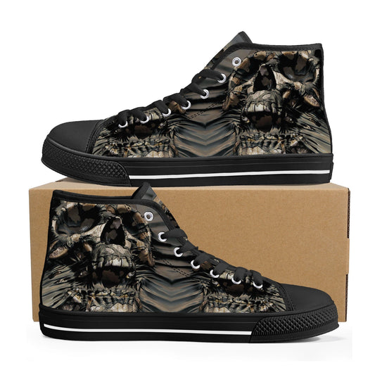 Biker skull high-top shoes, skull causual sneakers, flower skull canvas sneakers, grim reaper high-top shoes christmas skull canvas sneakers