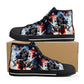 Gothic skull men sneakers, rose skull canvas shoes, horror shoes, skull in fire shoes gift, gothic skull high-top shoes, biker skull shoes