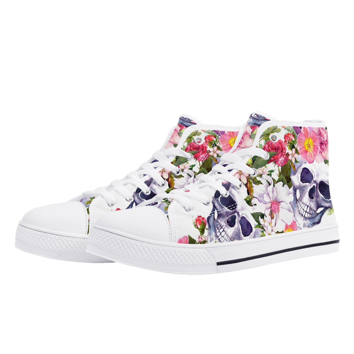 Floral skull sneakers gift, evil causual shoes, skeleton sneakers gift, flower skull women sneakers, halloween shoes, halloween shoes boots