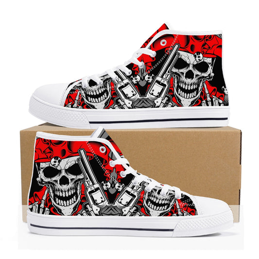 Grim reaper men shoes, horror women sneakers, evil canvas sneakers, motorcycle skull men sneakers, goth causual shoes, biker skull high top