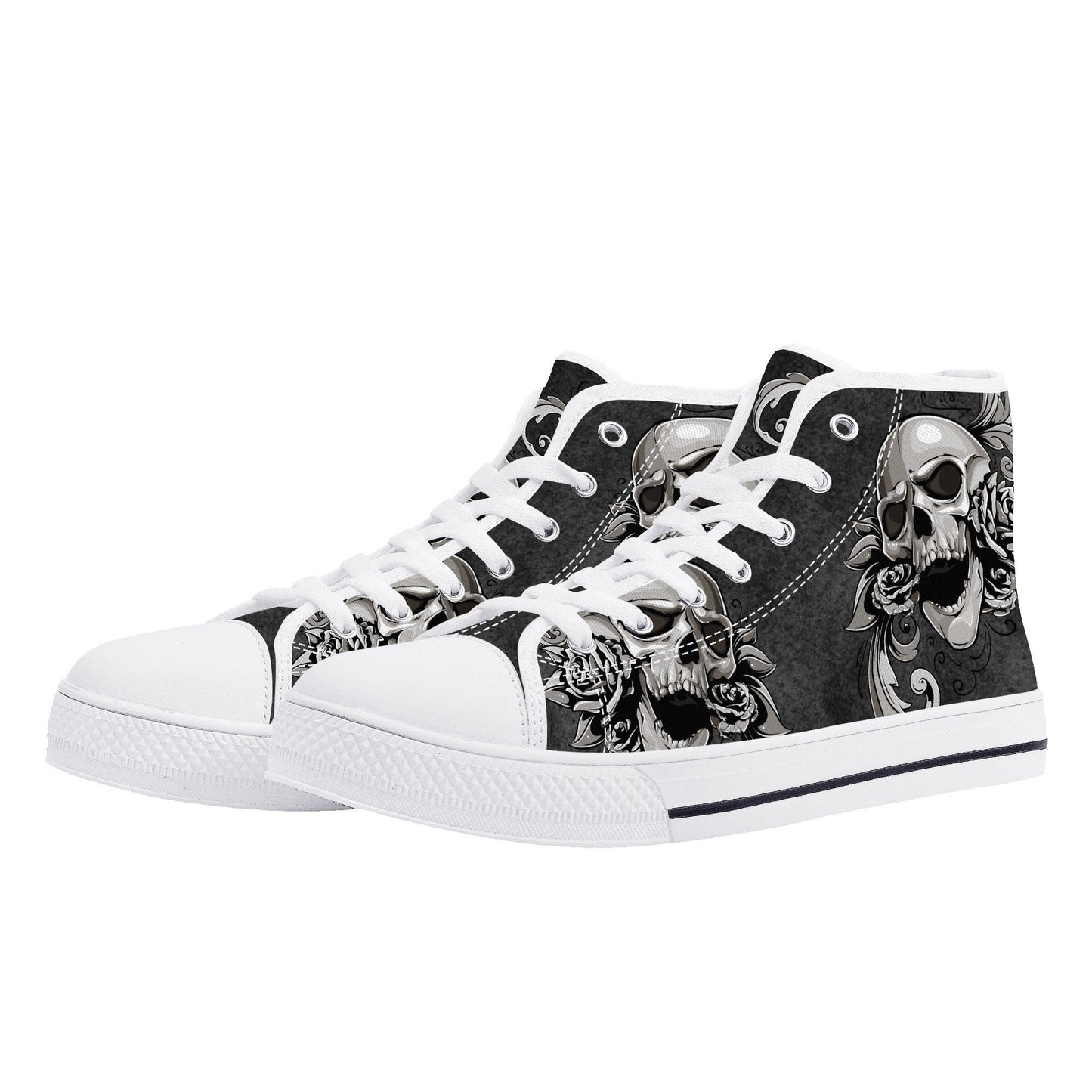 Gothic skull canvas sneakers, gothic skull shoes gift, flower skull women shoes, rose skull canvas shoes, goth canvas shoes, skull hight top