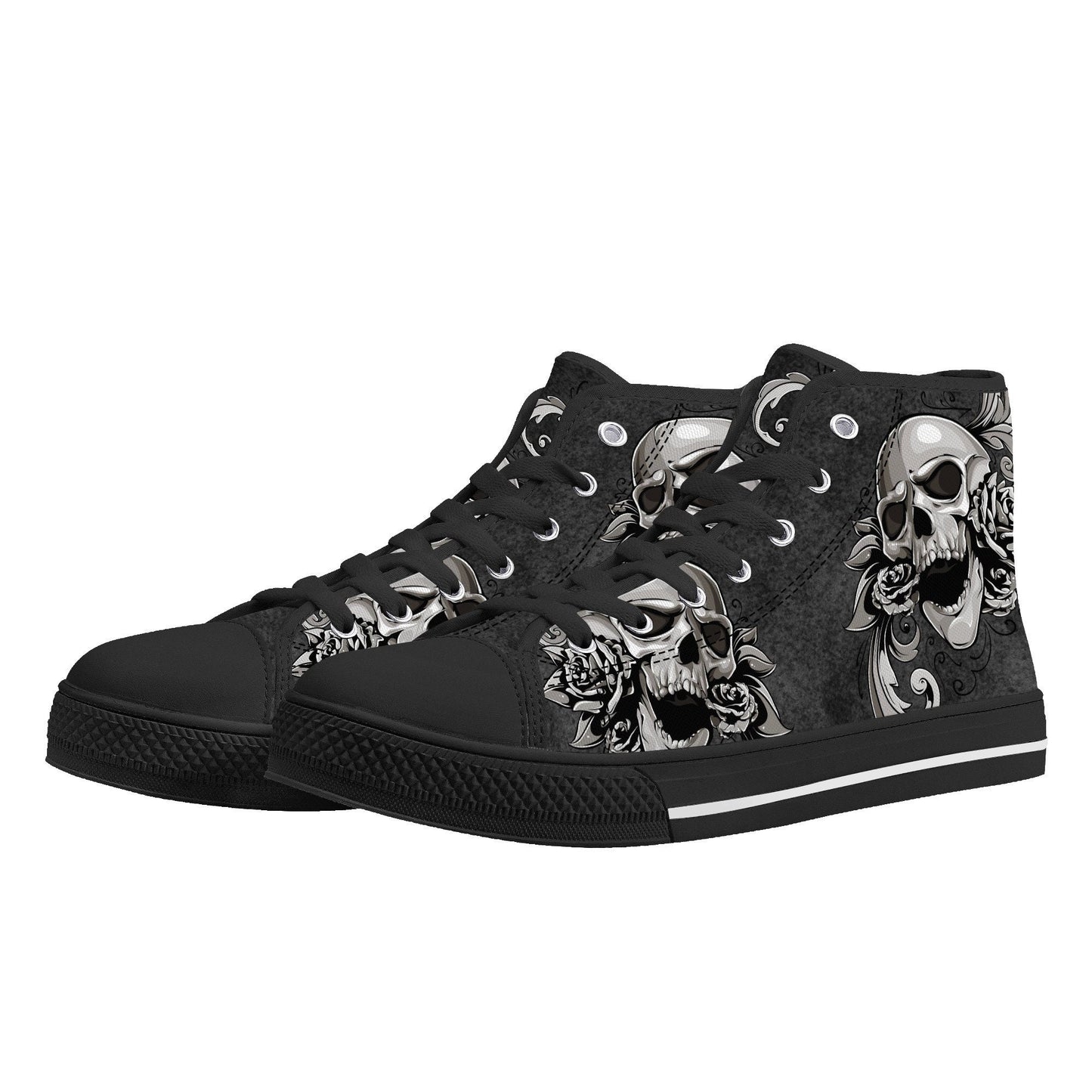 Gothic skull canvas sneakers, gothic skull shoes gift, flower skull women shoes, rose skull canvas shoes, goth canvas shoes, skull hight top